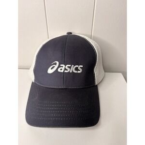 ASICS Sideswipe Trucker Hat - used good  Vintage Style,  Snap Closure Cap, Navy